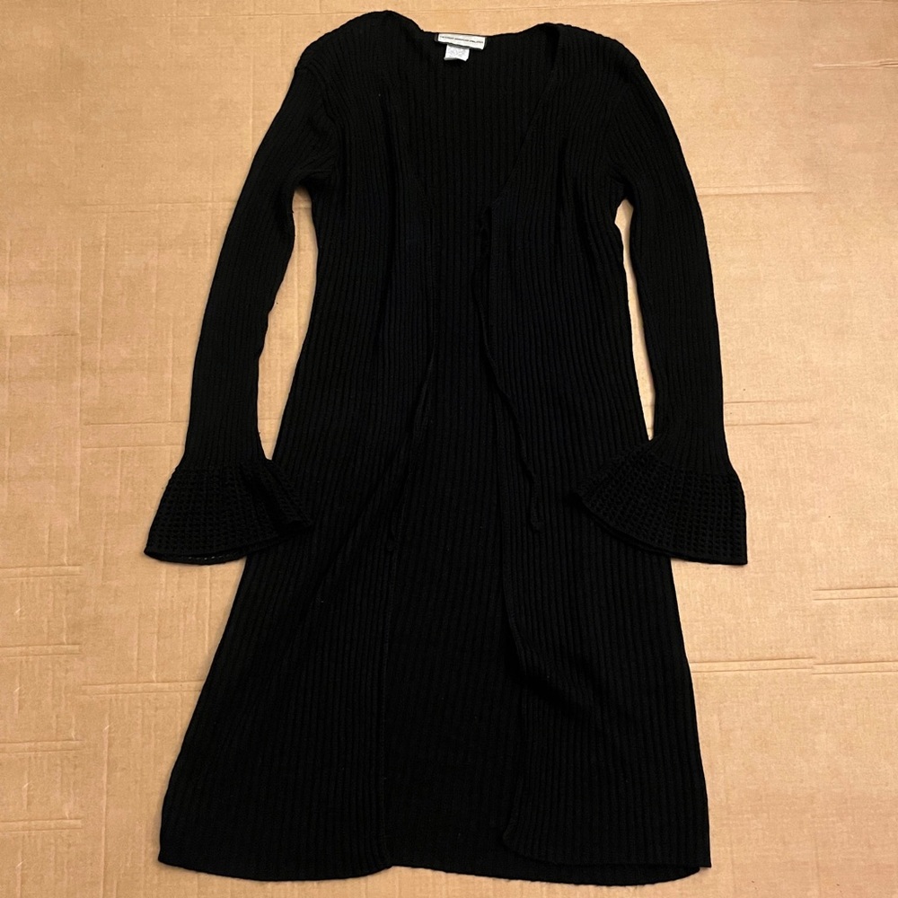 Long Black Cardigan with Front Tie